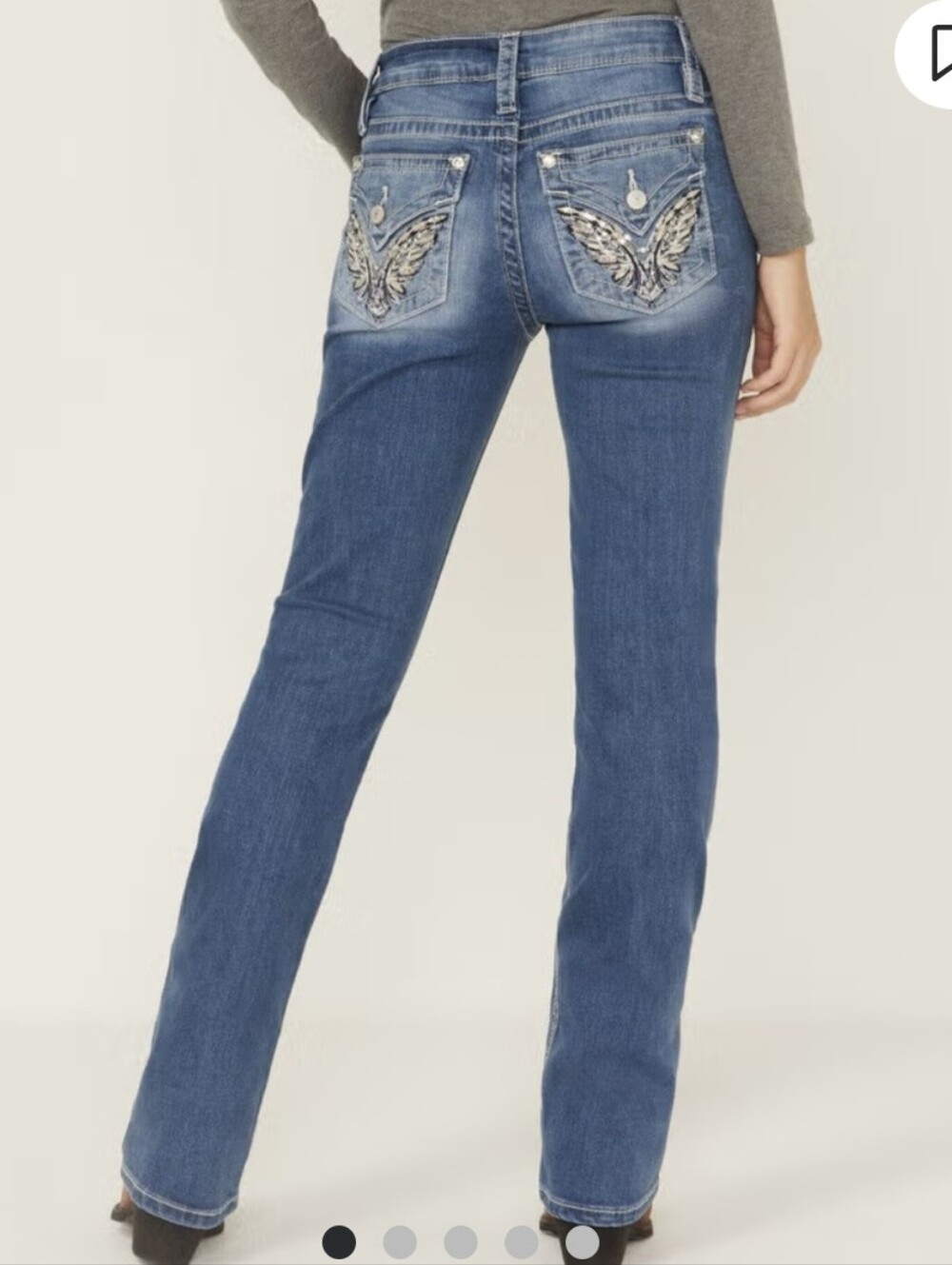 Shyanne Mid Rise Medium Wash Bootcut Wing Faux Flap Stretch Denim Jeans. Size 26